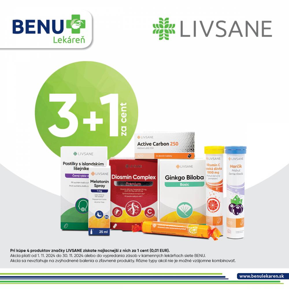 BENU Lekáreň & AKCIA 3+1 za 1 cent na produkty LIVSANE!